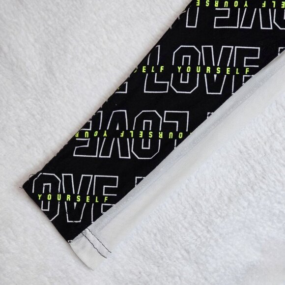 No Boundaries Leggings Love Yourself Print Black/White Neon Accents Stretchy M - Picture 6 of 7